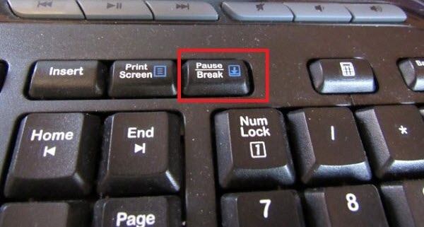 Pause key on the keyboard