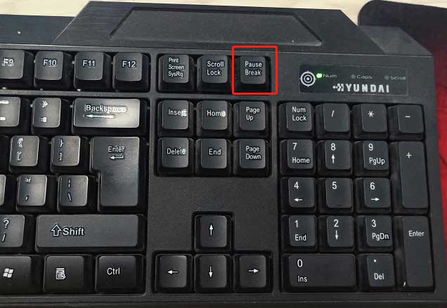 Pause key on the keyboard